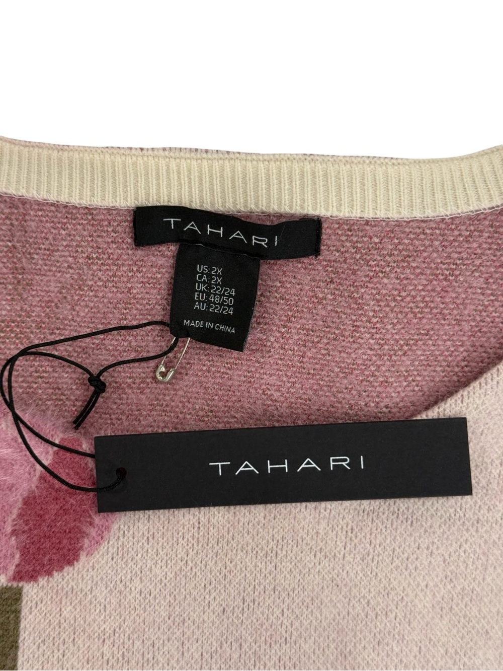 Tahari Tulip Print Sweater Pink Floral Knit Pullover Size 2X NWT - Picture 8 of 10